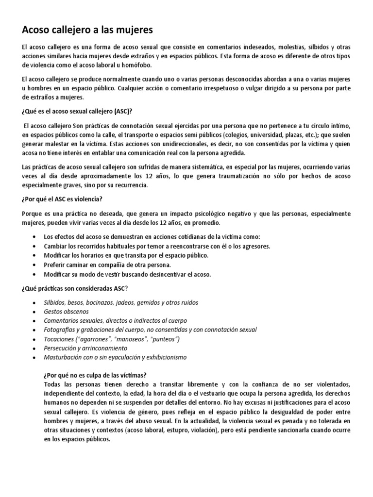 Acoso Callejero: Violencia de Género | PDF | Acoso sexual | Sexualidad ...