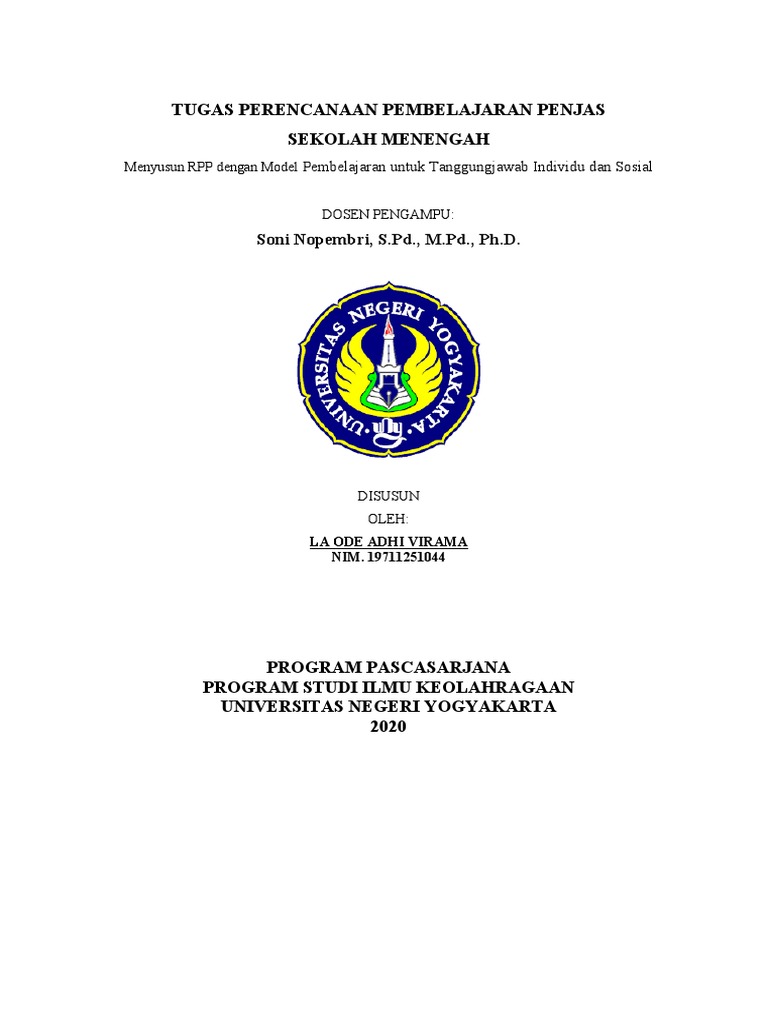 Rpp model pembelajaran untuk tanggungjawab individu dan sosial pdf