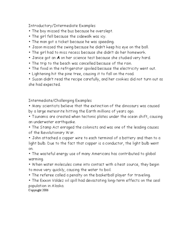 Cause and Effect Sample Sentences Nature Earth & Life Sciences