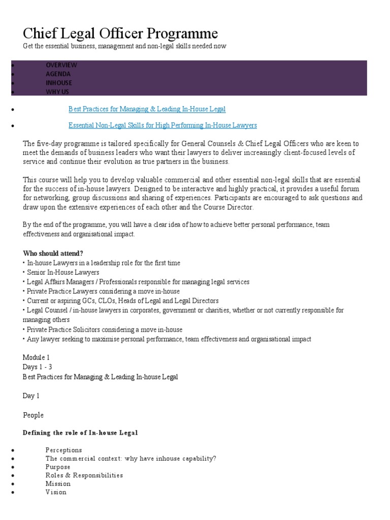 In-House Legal Leadership Skills Program | PDF | General Counsel ...