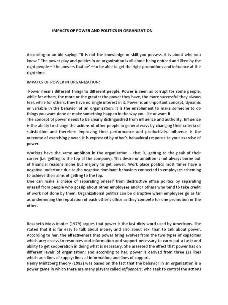 Power and Politics in Organizations | PDF | Power (Social And Political ...