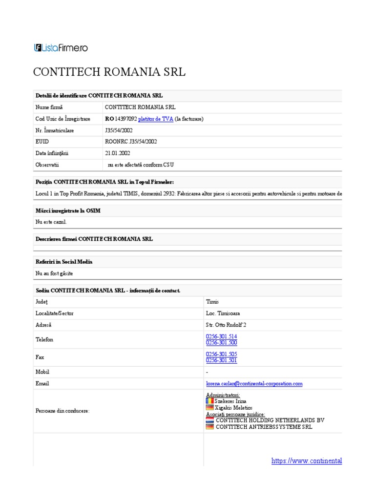 Contitech Romania SRL | PDF