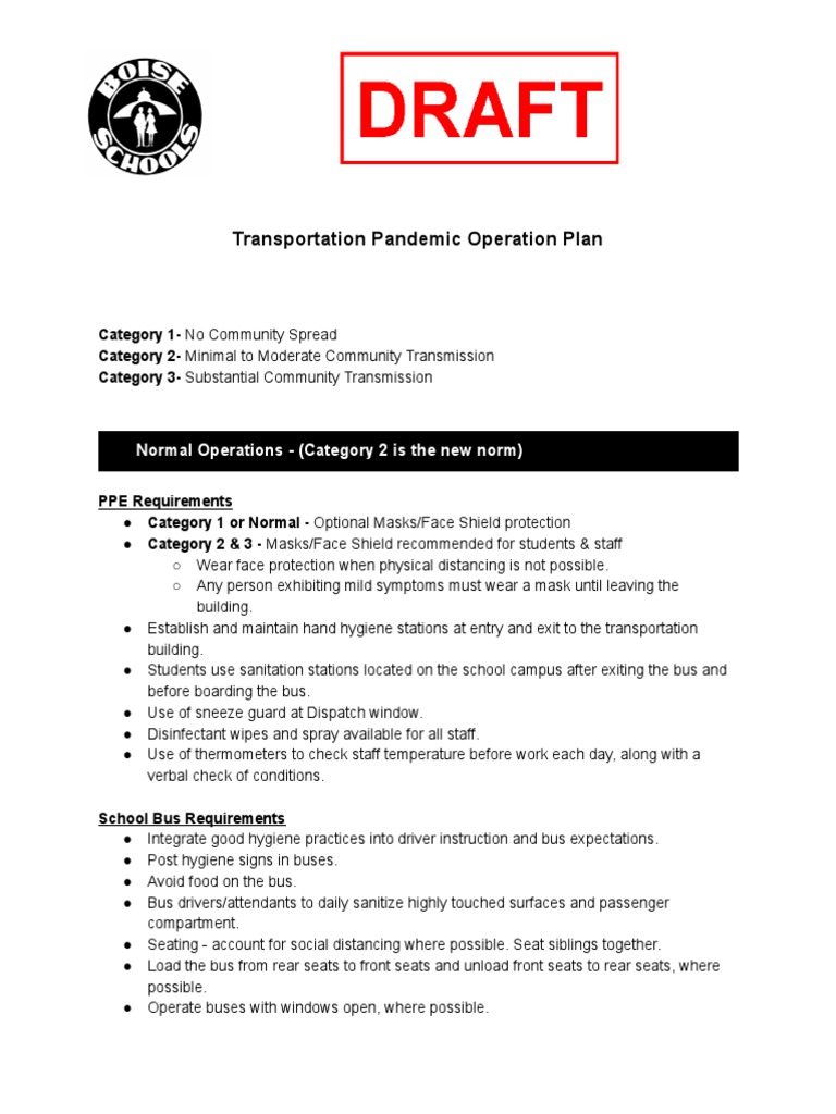 Transportation Pandemic Operation Plan | PDF | Hygiene | Bus
