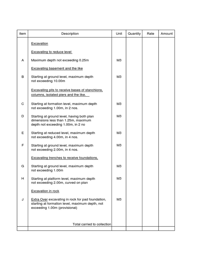 Sample BQ For WBLFF | PDF | Excavation (Archaeology) | Deep Foundation