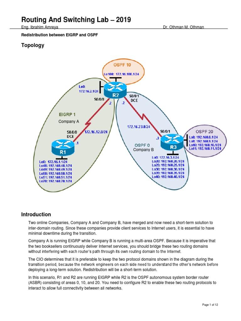 EIGRP-OSPF Redistribution Lab Guide | PDF | Routing | Information And ...