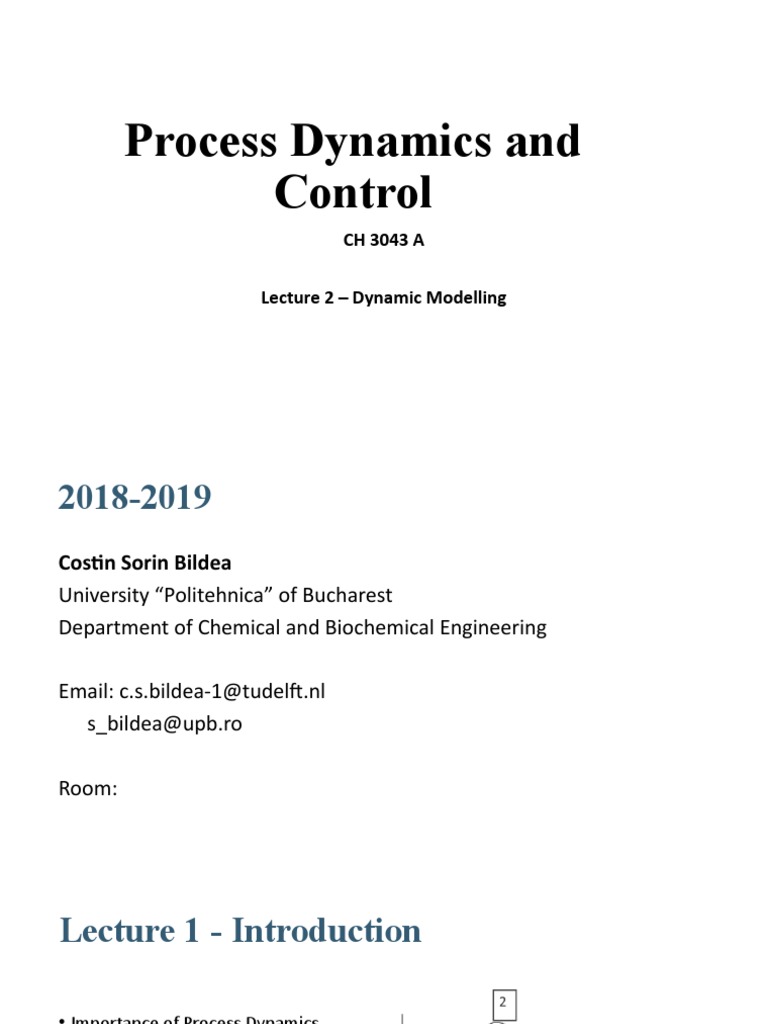 2 Dynamic Modelling (Process Dynamics and Control) PDF Control