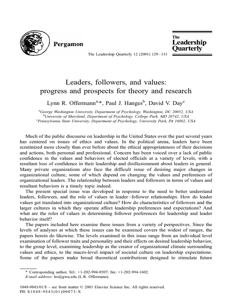 Leaders Followers and Values Progress An PDF | PDF | Value (Ethics ...
