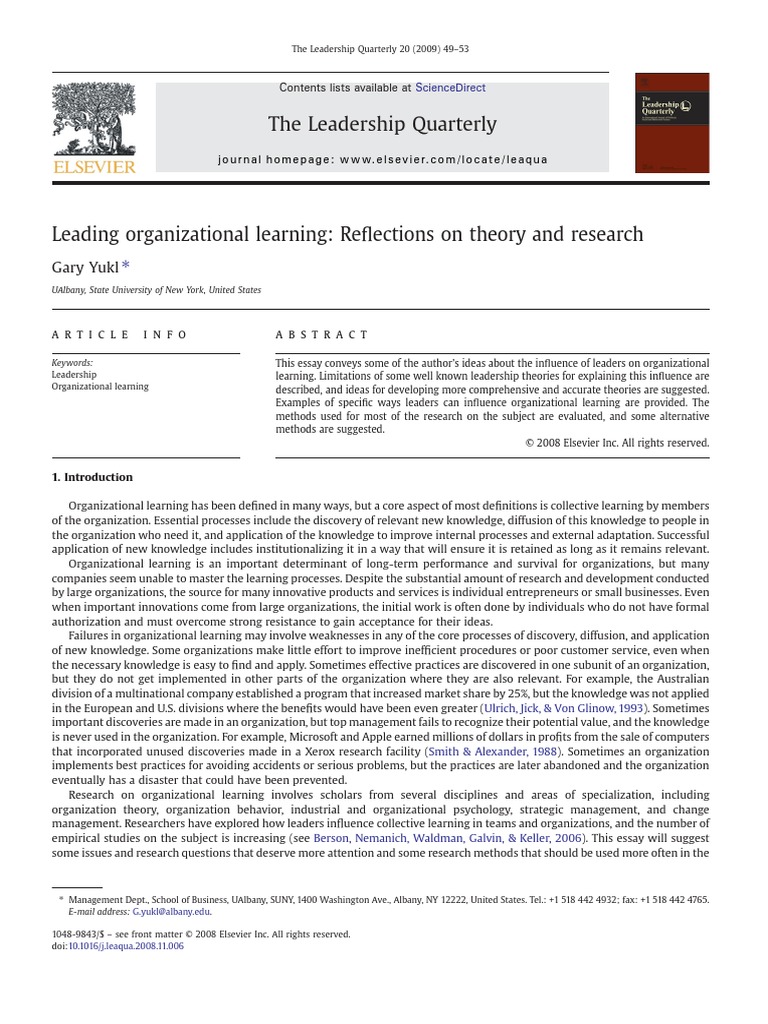 The Leadership Quarterly Gary Yukl PDF Leadership