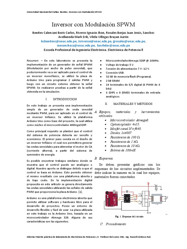 Inversor Trifásico con SPWM y Arduino | PDF | Inversor de energia | Arduino