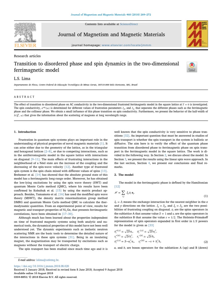 Transition To Disordered Phase and Spin Dynamics in The Two-Dimensional ...