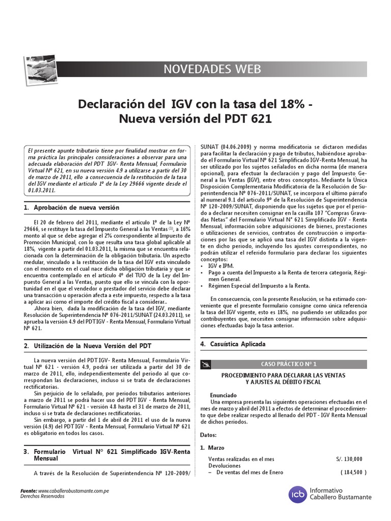 Nueva Versión PDT 621 IGV Renta Mensual | PDF | Impuestos | Impuesto ...