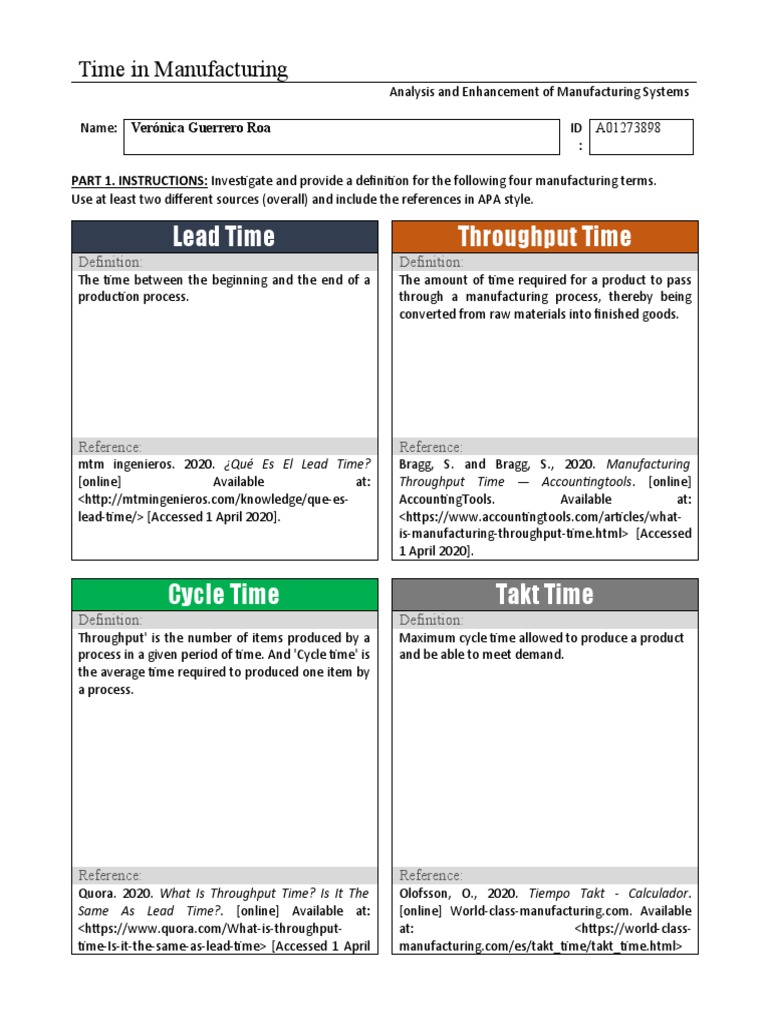 Manufacturing Time Definitions Explained | PDF | Computing | Computing ...