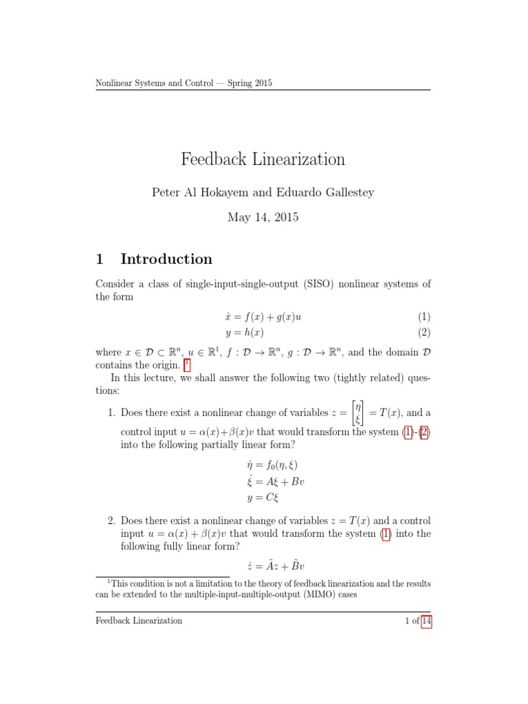 Feedback Linearization in Nonlinear Systems | PDF | Control Theory ...