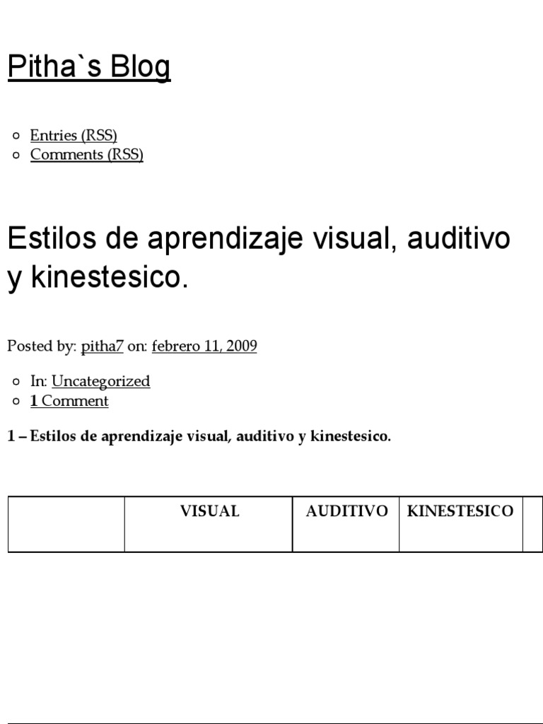 Estilos de Aprendizaje Visual, Auditivo y Kinestesico PDF | PDF ...