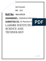Roll No:: Lahore Institute of Science and Technology