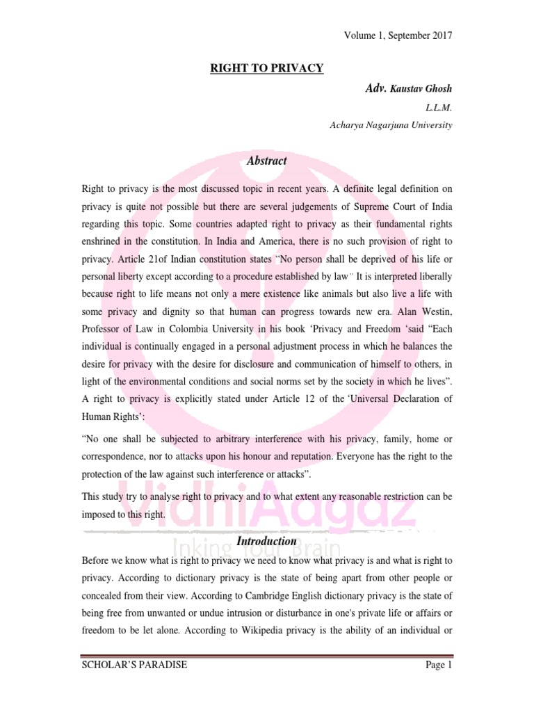 Understanding the Right to Privacy in India | PDF | Right To Privacy ...