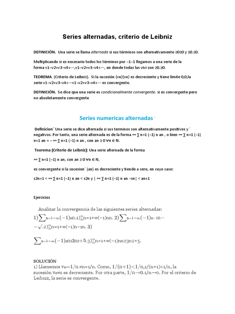Criterio de Leibniz en Series Alternadas PDF Métodos y materiales — free download