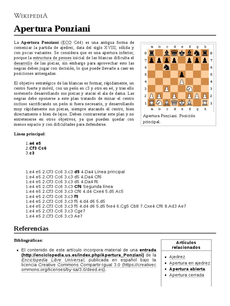 Apertura Ponziani | PDF | Aperturas de ajedrez | Juegos competitivos
