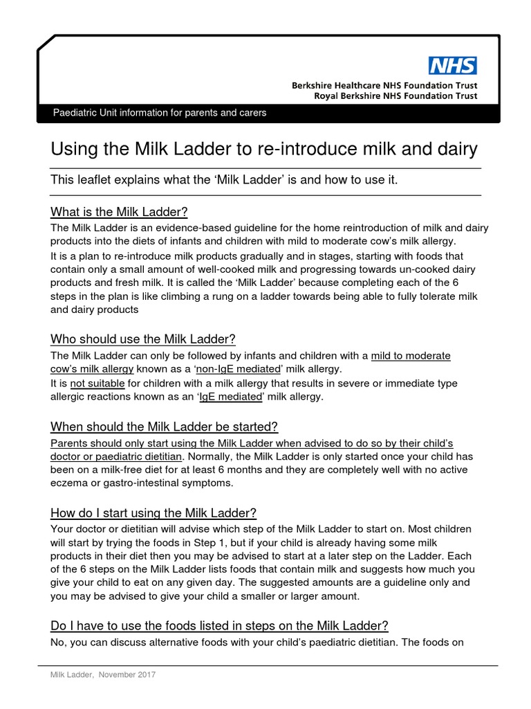 NHS Milk Ladder for Dairy Reintroduction | PDF | Allergy | Muffin