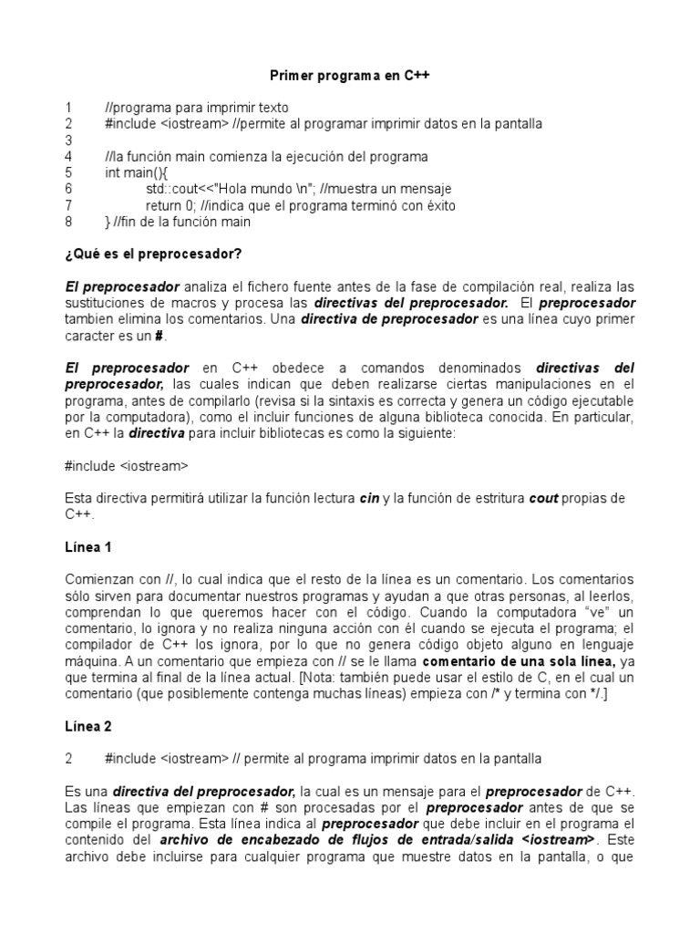 Primer Programa en C++ | PDF | C ++ | Programa de computadora