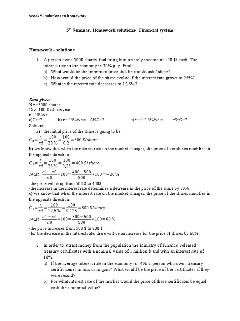 Solutions Homework - Seminar 5 | PDF | Treasury | Interest