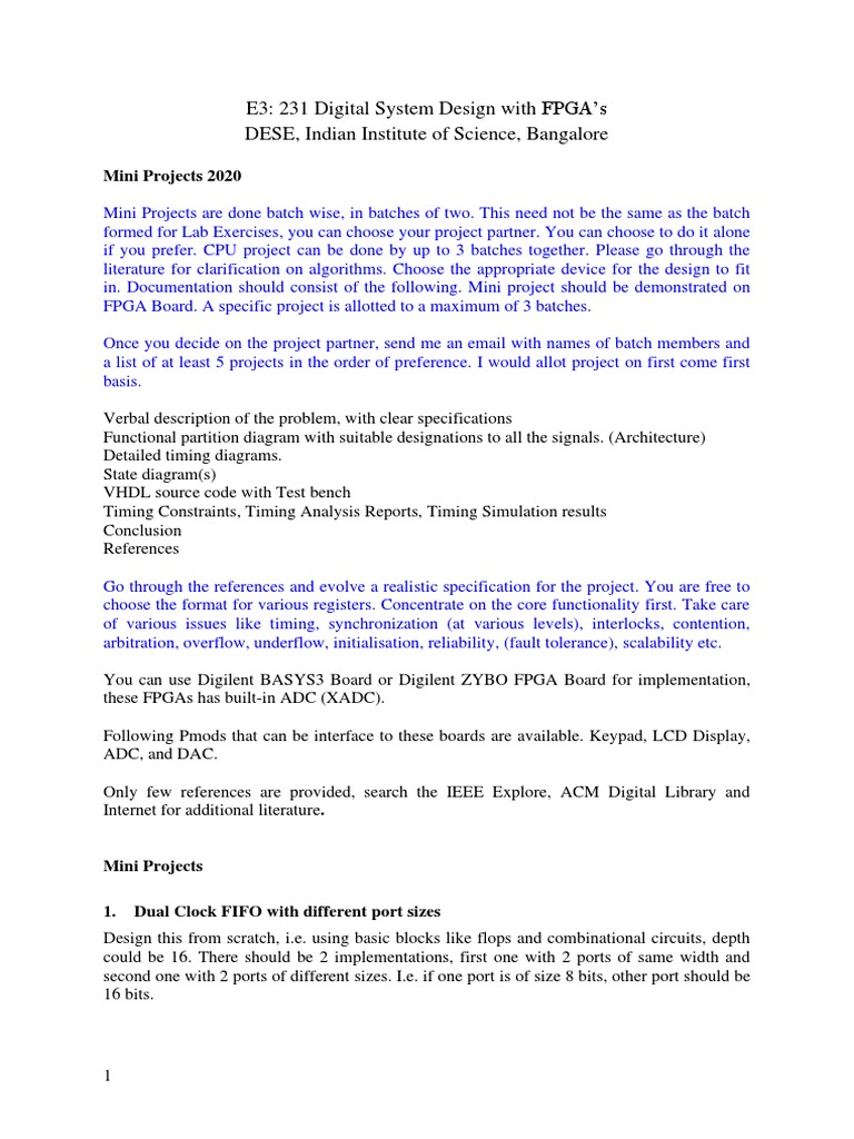 FPGA Mini Projects for Digital Design | PDF | Analog To Digital ...