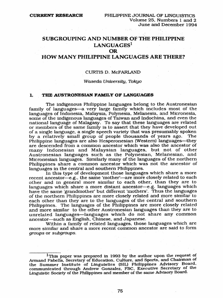 4 Subgrouping and Number of The Philippine Languages or How Many ...