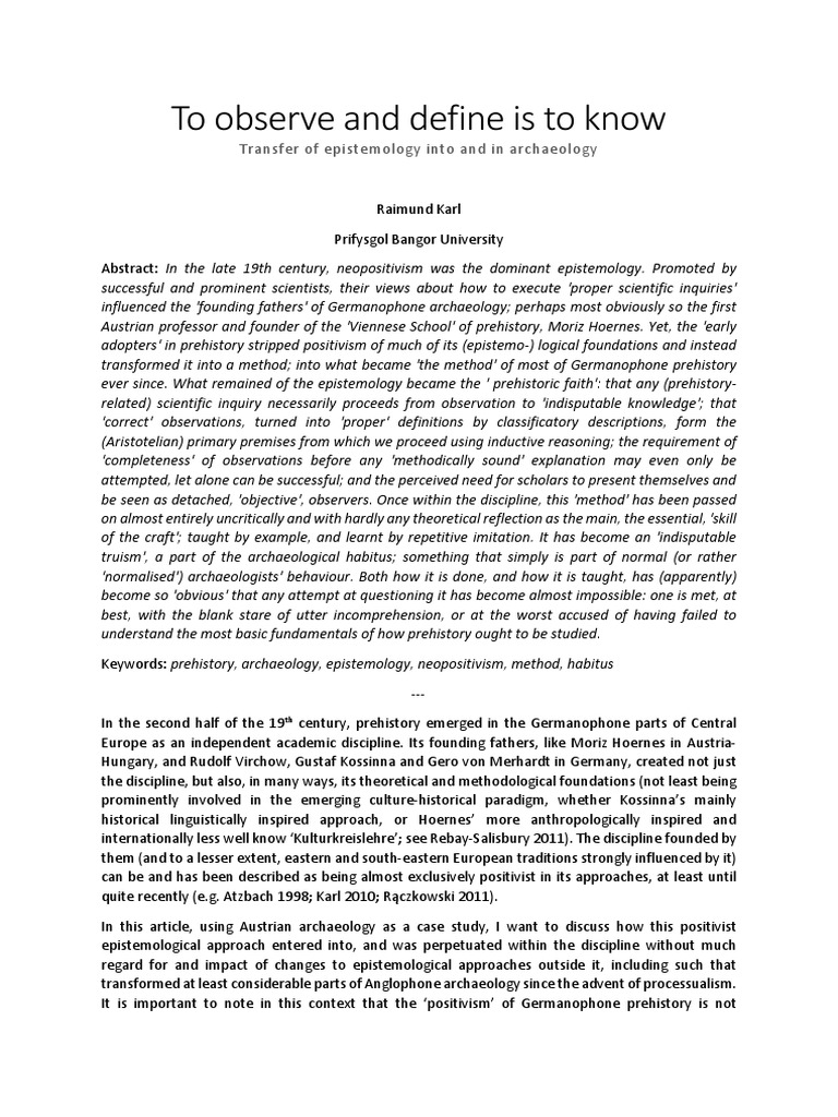 Neopositivism in Germanophone Archaeology | PDF | Thesis | Inductive ...