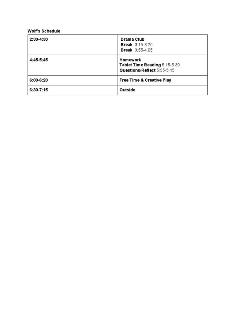 Wolf Schedule