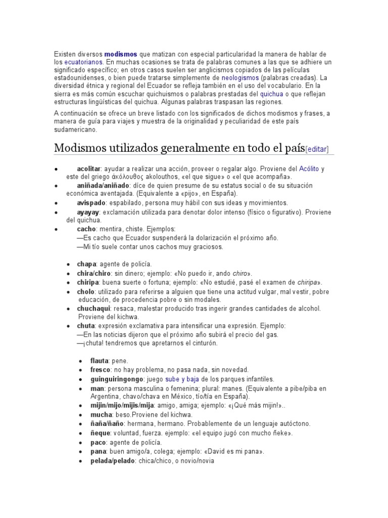 Modismos de la Costa Ecuatoriana | PDF | Ecuador | Idiomas