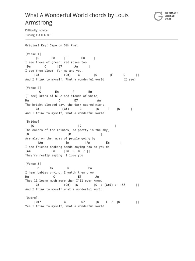 Louis Armstrong - What A Wonderful World (Chords & Lyrics) | PDF