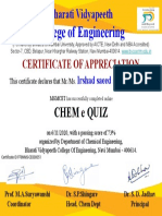 Certificate For Irshad Saeed Shaikh For "CHEM e QUIZ"