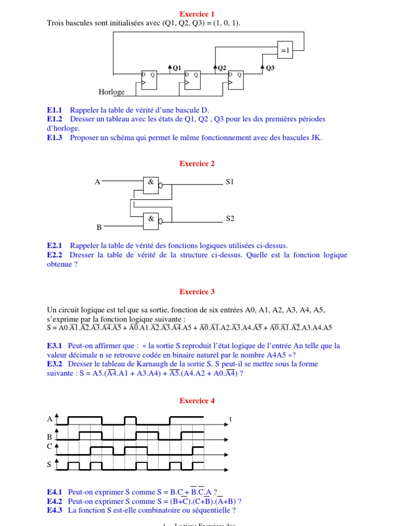 Exercices de logique combinatoire et séquentielle | PDF | Mathématiques ...