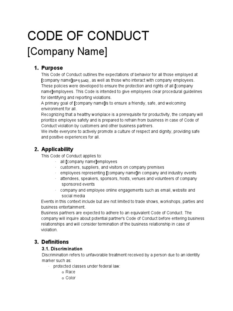 Code of Conduct: (Company Name) PDF Harassment Sexual Harassment