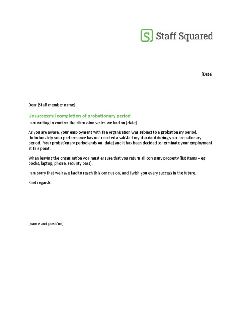 Letter Confirming Unsuccessful Completion of Probationary Period 1 PDF