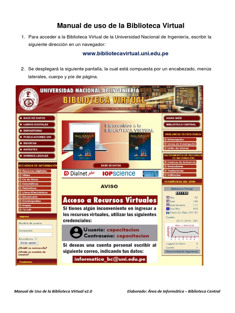 Manual de Uso Biblioteca Virtual UNI | PDF | Libreria digital | Bases ...