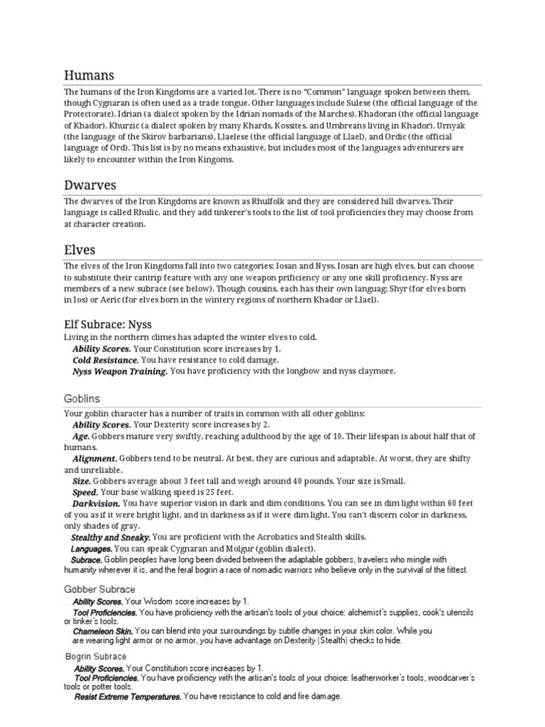 Races of The Iron Kingdoms PDF Elf (Dungeons & Dragons) Leisure