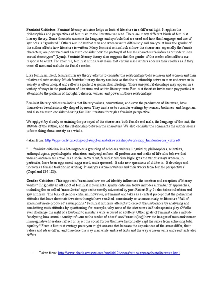 Feminist Criticism PDF Feminism Gender Studies