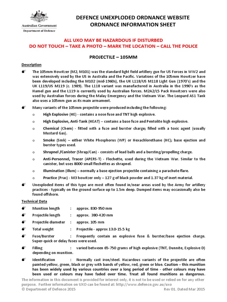 Defence Unexploded Ordnance Website Ordnance Information Sheet | PDF ...