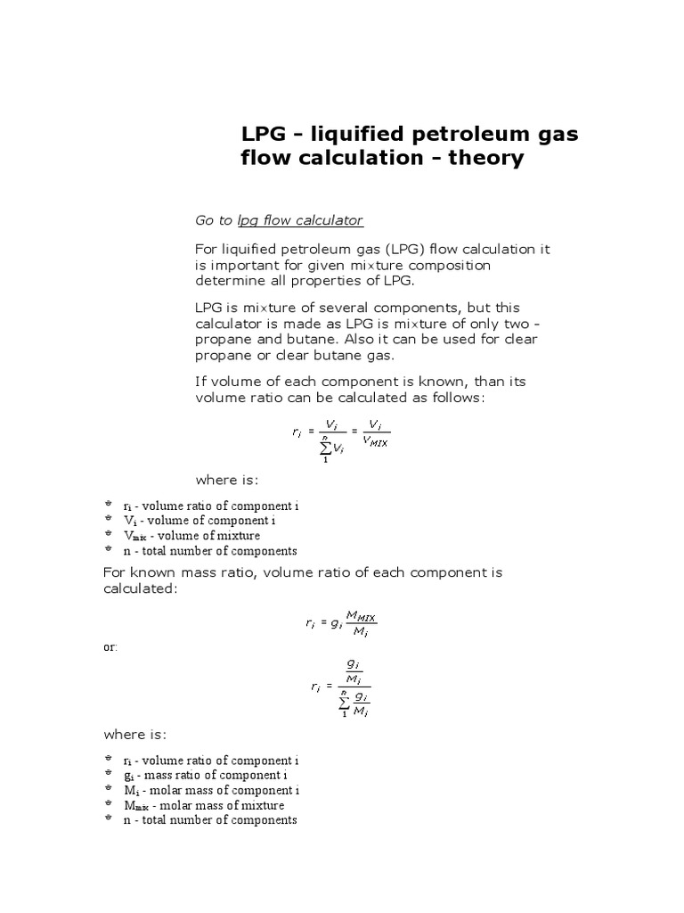 LPG - Liquified Petroleum Gas Flow Calculation - Theory | PDF ...