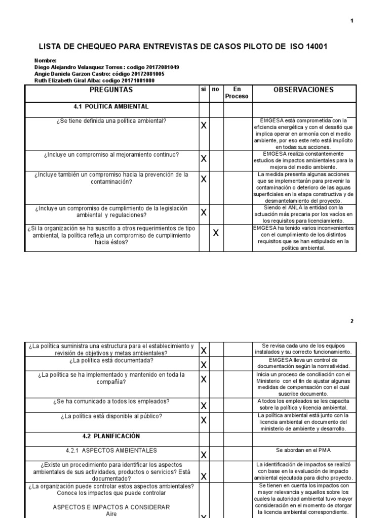 Lista de Chequeo ISO 14001 | PDF | Entorno natural | Auditoría