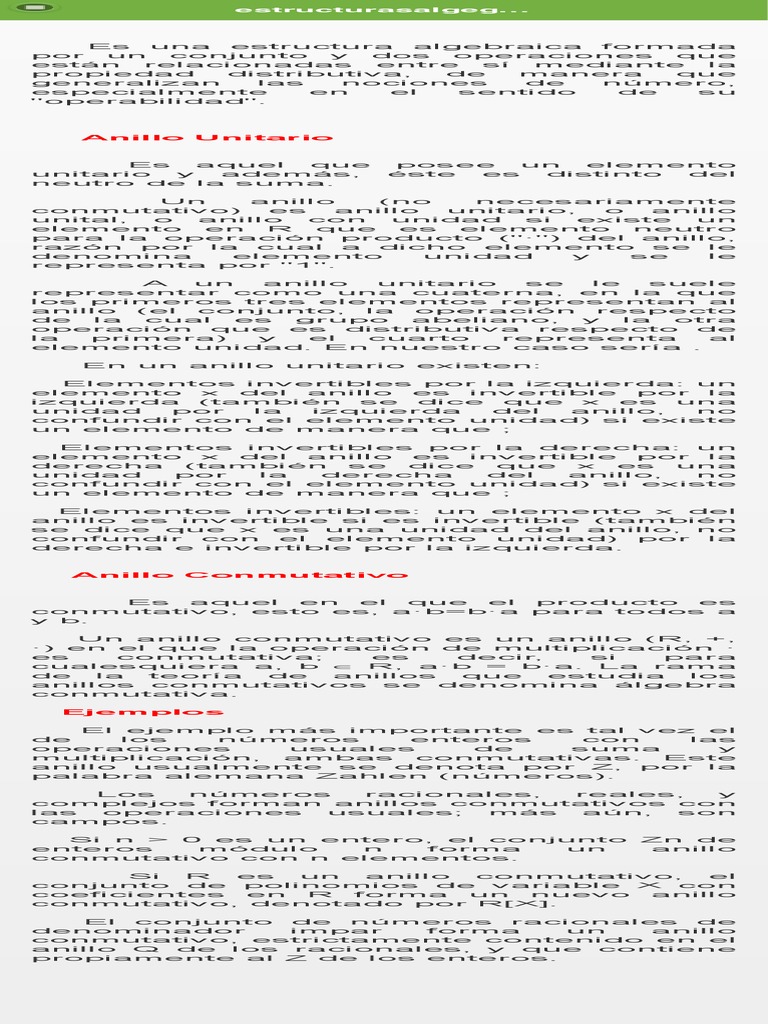 Anillo PDF Anillo (Matemáticas) Multiplicación