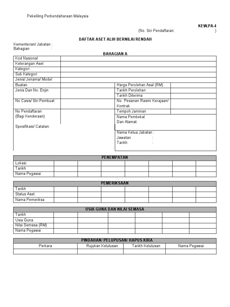 Kew Pa 4 A Daftar Aset Alih Bernilai Rendah Pdf