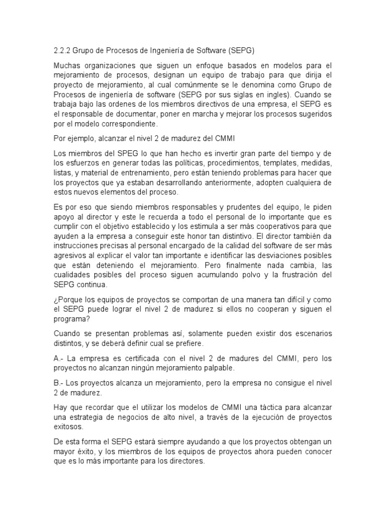 Mejora de Procesos con SEPG y CMMI | PDF | Ingeniería de software ...