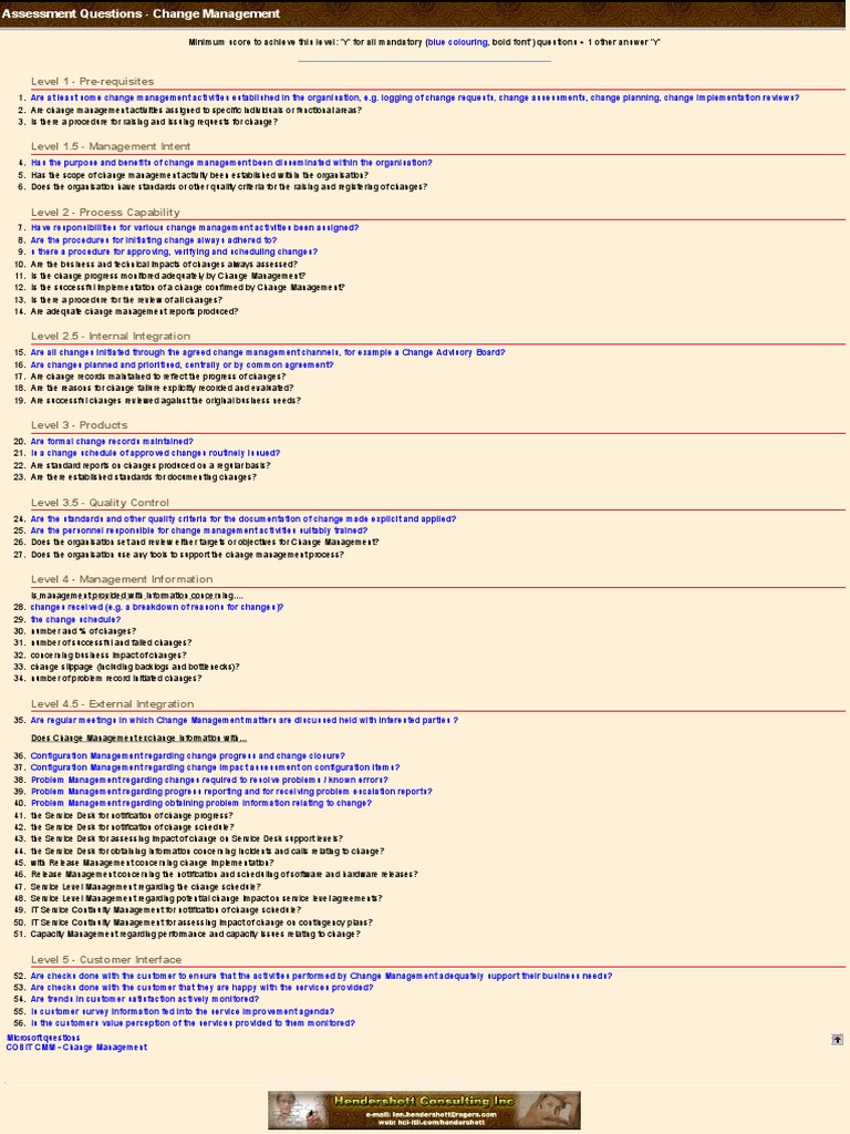 Change Management Assessment Questions | PDF | It Service Management | Itil