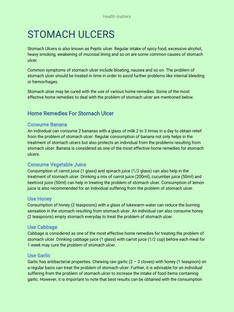 Stomach Ulcers Home Remedies For Stomach Ulcer PDF Garlic Juice