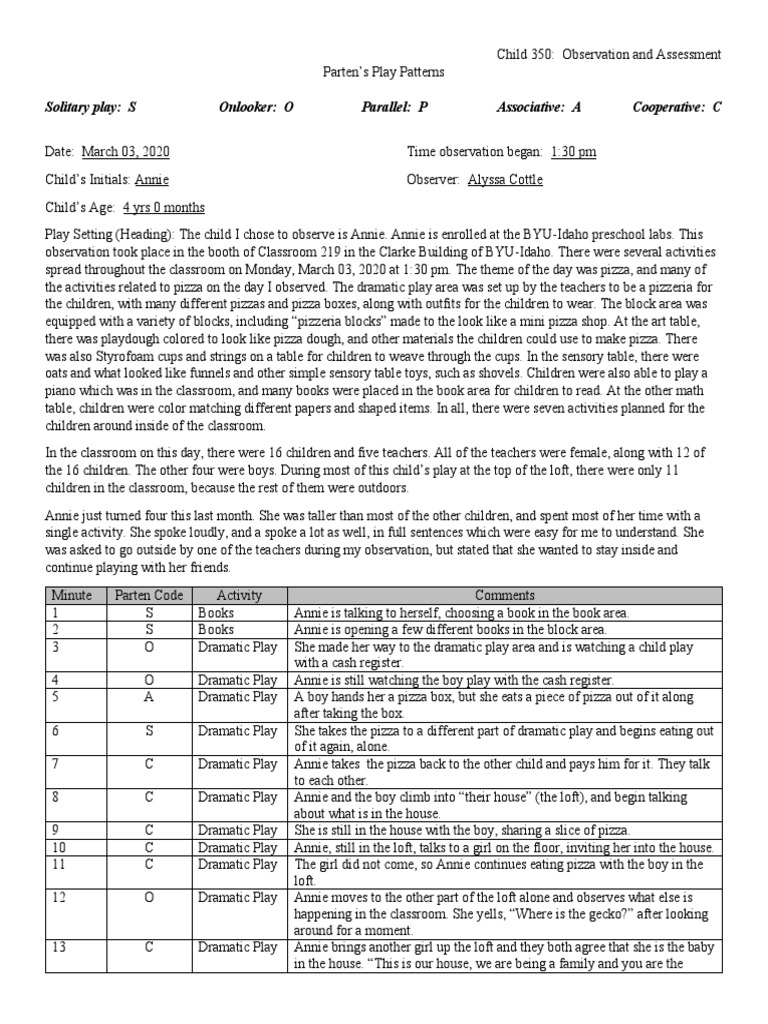 Annie's Play Patterns at BYU-Idaho | PDF | Preschool | Classroom
