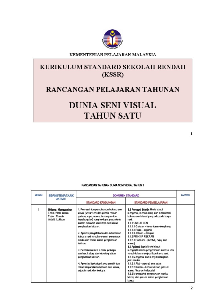 Rancangan Tahunan Dunia Seni Visual Tahun 1 Kssr Pdf