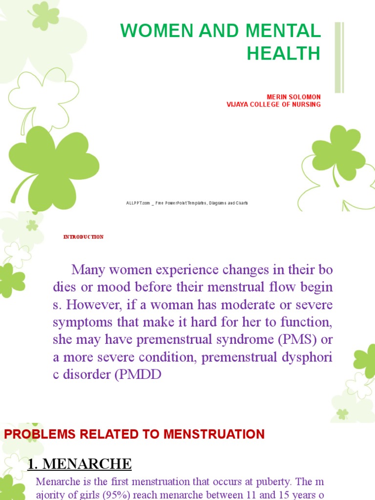 Women and Mental Health | PDF | Premenstrual Syndrome | Menstruation